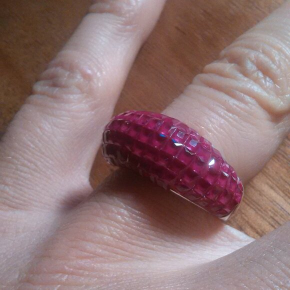 Simulated Ruby Color Diamond Sterling Silver Ring (Size 6) - Picture 11 of 16